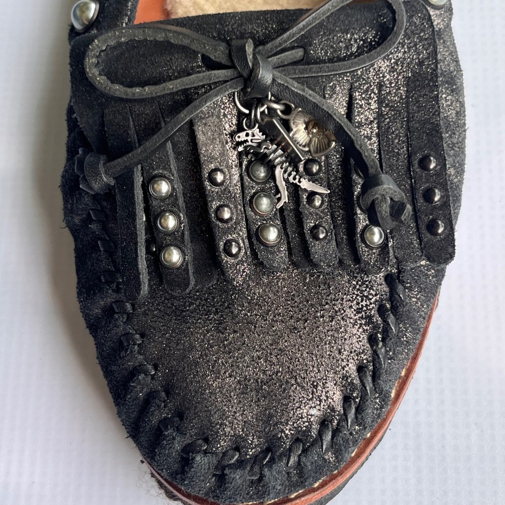 COACH Rexy Roccasin Glitter Pearl Leather Shearling Western Moccasin Loafers 8 - Picture 10 of 11